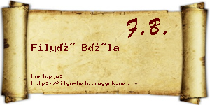 Filyó Béla névjegykártya